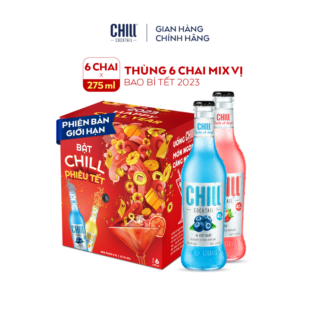 Thùng 6 chai Chill Cocktail mix vị 275ml/chai