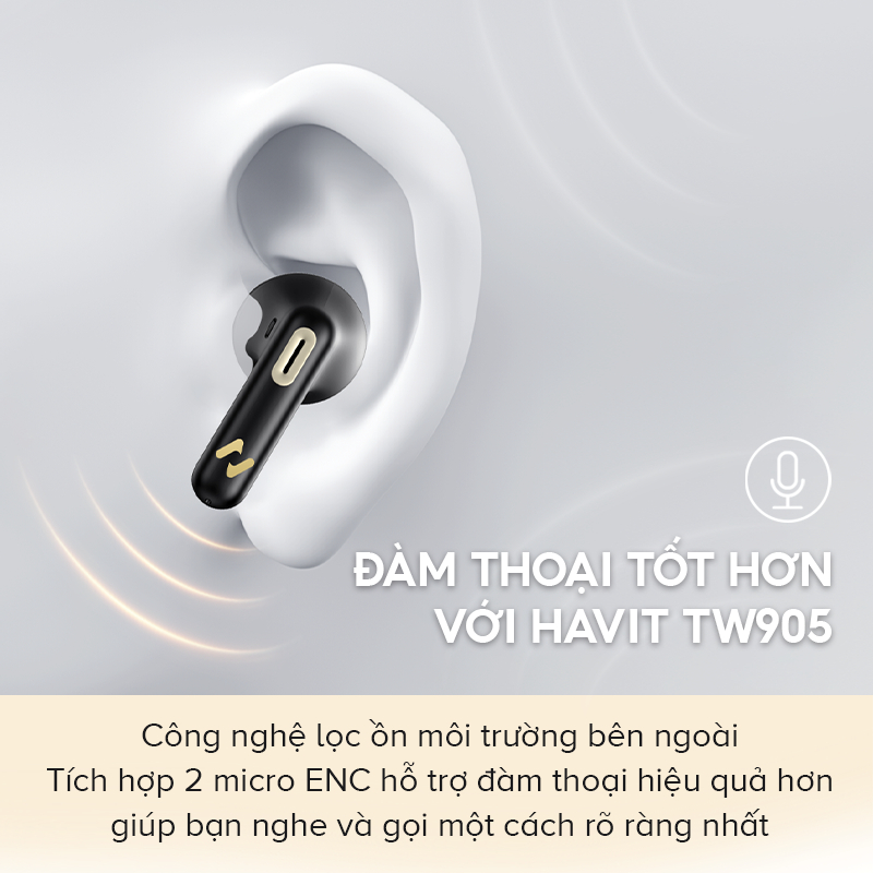 Tai Nghe TWS HAVIT TW905, BT 5.3, 2 Mic ENC Hỗ Trợ Đàm Thoại, Độ Trễ Thấp 60ms, Nghe Nhạc Đến 27H - Hàng Chính Hãng