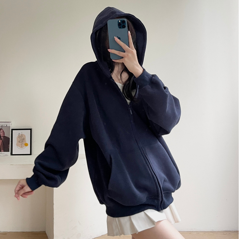 Áo khoác hoodie zip nỉ nữ local brand Dailyme form rộng mỏng chống nắng có mũ khoác ngoài mùa đông đi học kiểu hàn quốc