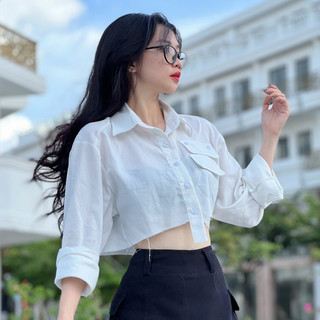 SM11 - Áo Sơ Mi Kiểu Nữ Dáng Croptop Tay Dài Phong Cách Đường Phố Mới Lạ