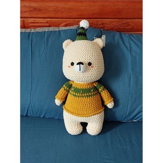 Set len móc handmade, diy, bé gấu cao 40cm len nhung mèo