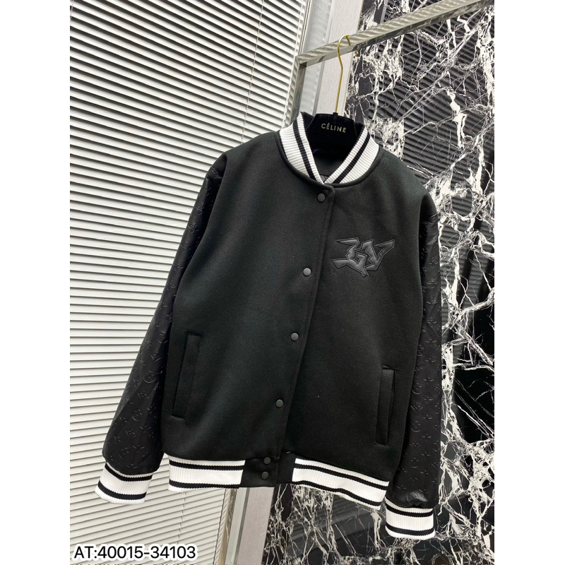 Áo khoác BOMBER vải dạ phối tay da hoạ tiết thêu bản đẹp chuẩn form dáng