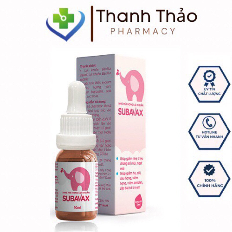 SUBAVAX sử dụng lợi khuẩn Tăng sức đề kháng mũi họng giúp giảm ho dịu thông xoang mũi hàng chính hãng lọ 10ml 15ml