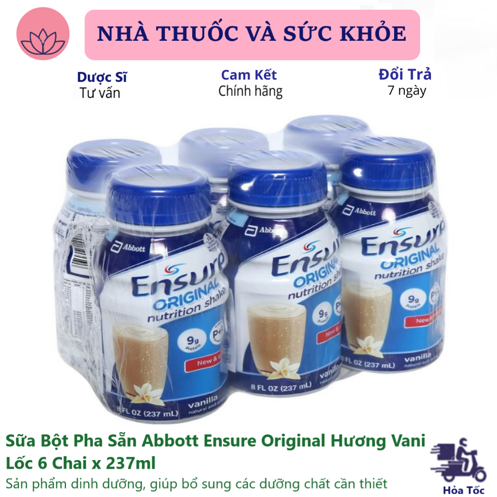 Sữa Bột Pha Sẵn Abbott Ensure Original Hương Vani Lốc 6 Chai x 237ml
