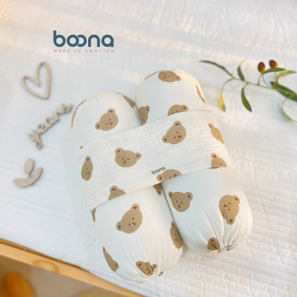 Gối chặn cho bé sơ sinh Boona bông cao cấp, vỏ Muslin mềm mại, thoáng khí shop BECON