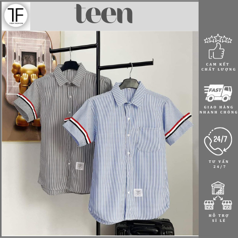 Áo Sơ Mi Thom Browne Nam Nữ Ngắn Tay Viền 2 Cánh Tay Chất Liệu Dày Dặn Cao Cấp Loại 1