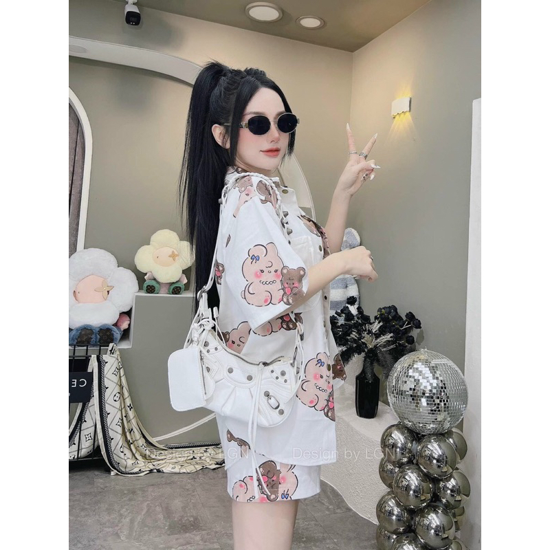 Set Bộ Quảng Châu Kaki Jean Hình Gấu Mèo Dày đẹp MaB, Set Quần đùi Ngắn