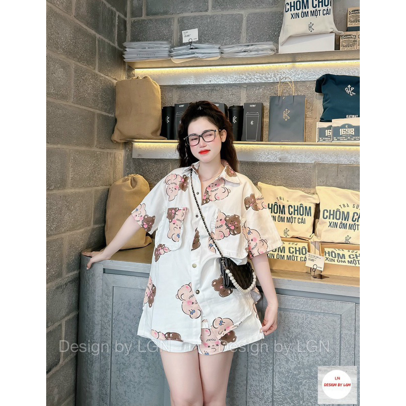 Set Bộ Quảng Châu Kaki Jean Hình Gấu Mèo Dày đẹp MaB, Set Quần đùi Ngắn