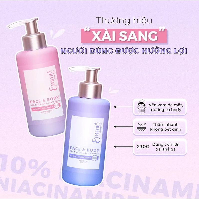 Kem Dưỡng Trắng Da Cho Mặt Và Cơ Thể Emmié By HappySkin Face & Body 10% Niacinamide Emulsion 230g
