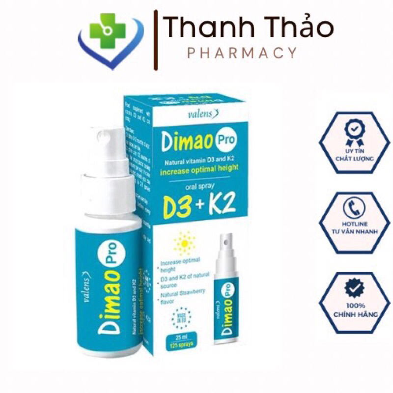 Dimao pro D3 K2 dạng xịt ,hỗ trợ tăng chiều cao Valens Dimao pro Spray D3k2 ,tăng cường hấp thu Canxi cho Bé, Date 2025