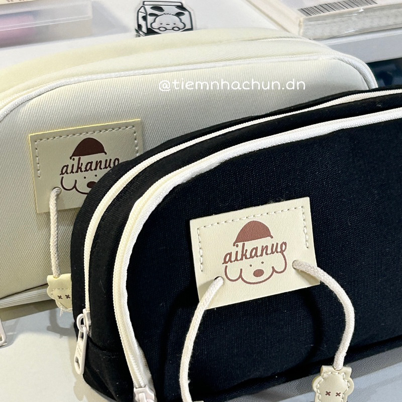 TÚI ĐỰNG BÚT SIÊU TO HAI NGĂN VẢI CANVAS AIKANUO  - tiệm nhà chun