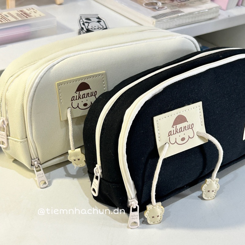 TÚI ĐỰNG BÚT SIÊU TO HAI NGĂN VẢI CANVAS AIKANUO  - tiệm nhà chun