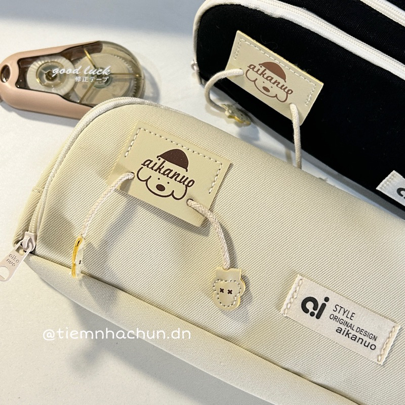 TÚI ĐỰNG BÚT SIÊU TO HAI NGĂN VẢI CANVAS AIKANUO  - tiệm nhà chun