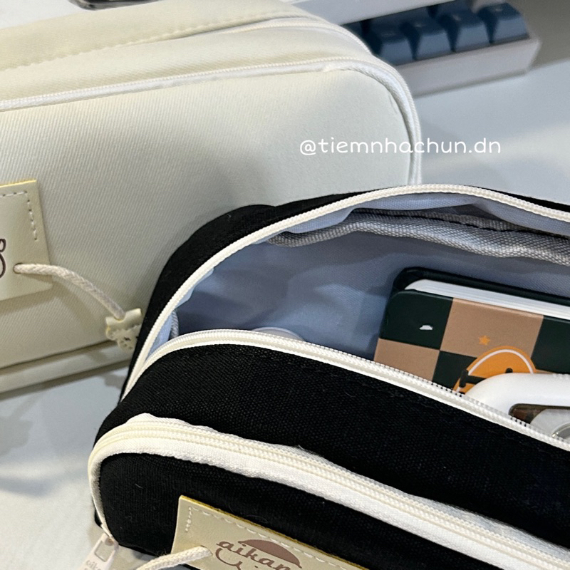 TÚI ĐỰNG BÚT SIÊU TO HAI NGĂN VẢI CANVAS AIKANUO  - tiệm nhà chun