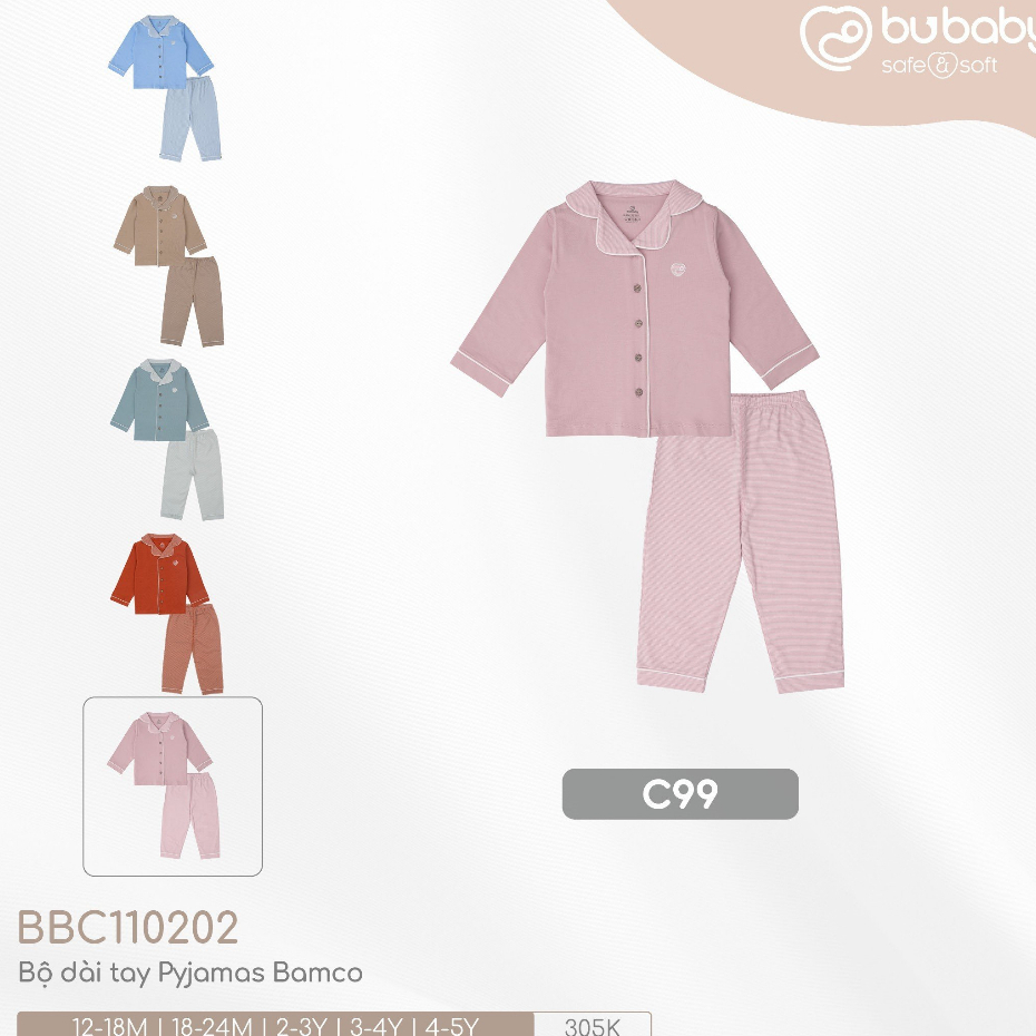 Bộ dài tay bamboo cotton Bu, Bubaby Kyomi intermix BBC001.02 cho bé 6m - 4Y