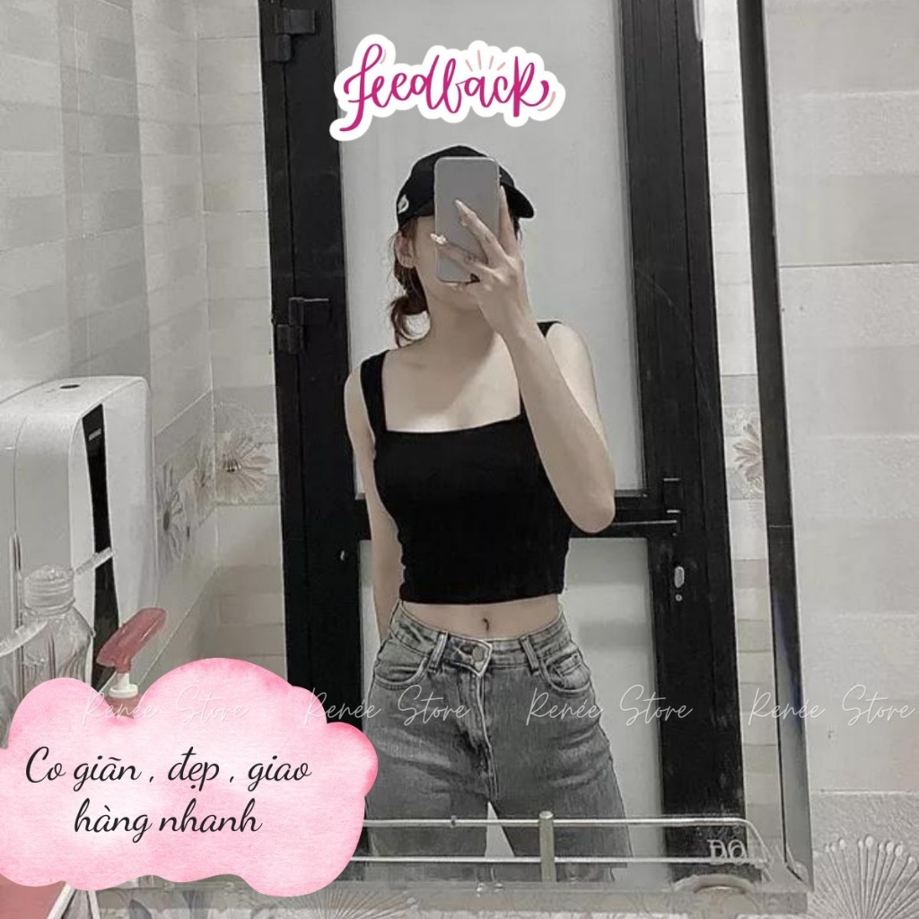 Áo 2 dây bản to, áo croptop có mút ngực chất cotton bozip ôm body - CT1