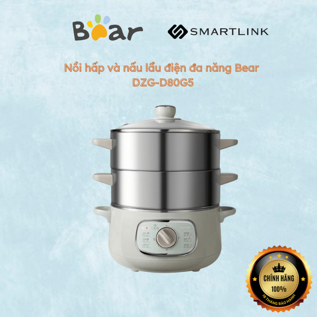 Nồi hấp và nấu lẩu điện đa năng Bear DZG-D80G5 - Hàng chính hãng - Bảo hành 18 tháng