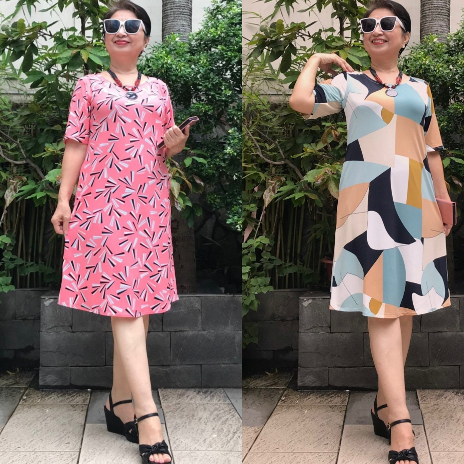 Váy Đầm Trung Niên Thun Suông - Chất Thun Mỹ Mềm, Co Giãn 4 chiều, Thoáng Mát. Đủ size từ 48kg đến 90kg.