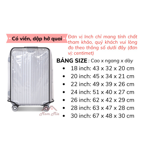 ÁO TRÙM VALI VỎ BỌC VALI BAO TÚI BẢO VỆ CHỐNG TRẦY XƯỚC SIZE 20-22-24-26-28