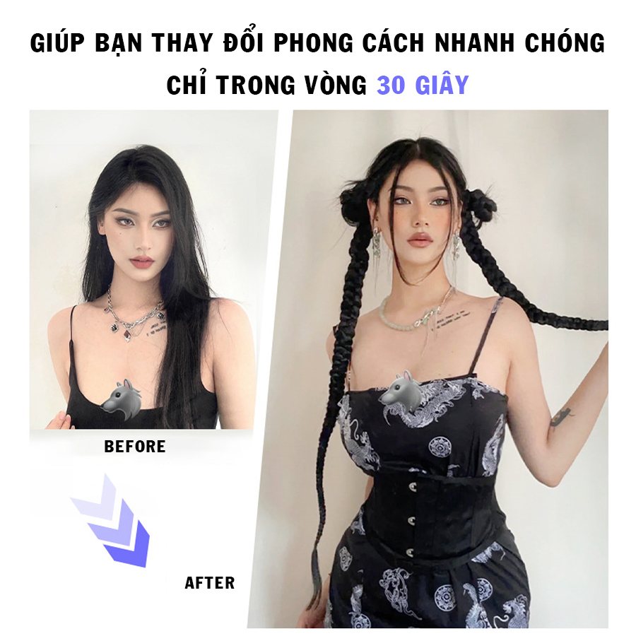 Giá 2 Bên, Tóc Giả Tết Đuôi Ngựa, Buộc Tóc Giả Thắt Bím Cá Tính Dài 70cm