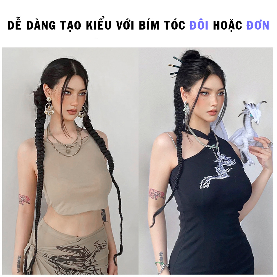Giá 2 Bên, Tóc Giả Tết Đuôi Ngựa, Buộc Tóc Giả Thắt Bím Cá Tính Dài 70cm
