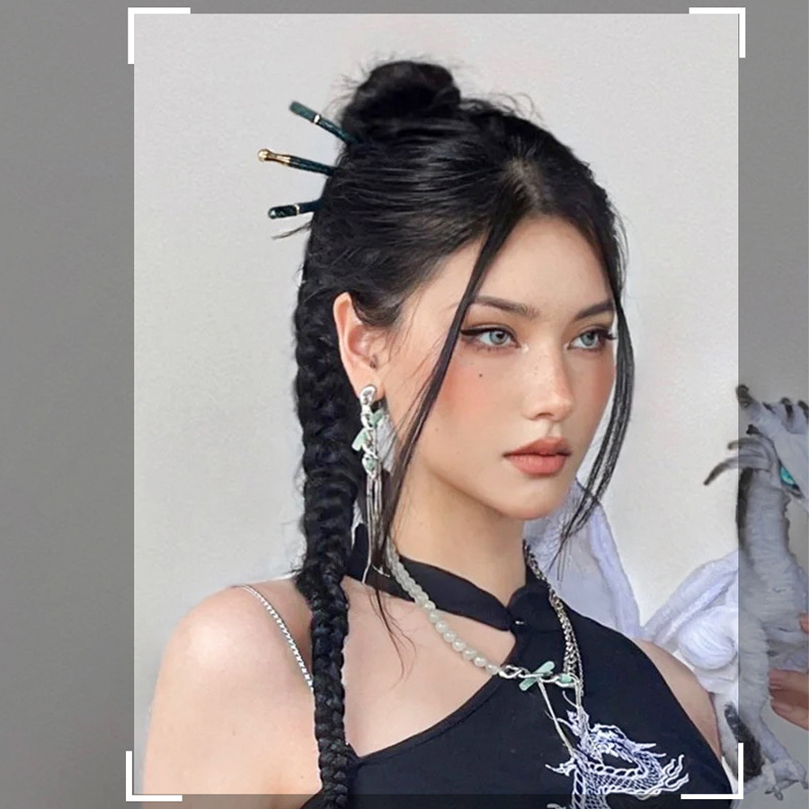 Giá 2 Bên, Tóc Giả Tết Đuôi Ngựa, Buộc Tóc Giả Thắt Bím Cá Tính Dài 70cm