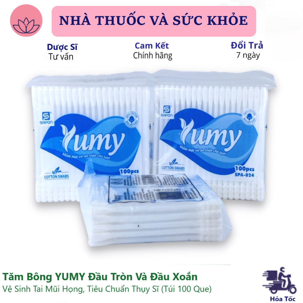 Tăm Bông YUMY Đầu Tròn Và Đầu Xoắn Vệ Sinh Tai Mũi Họng, Tiêu Chuẩn Thụy Sĩ