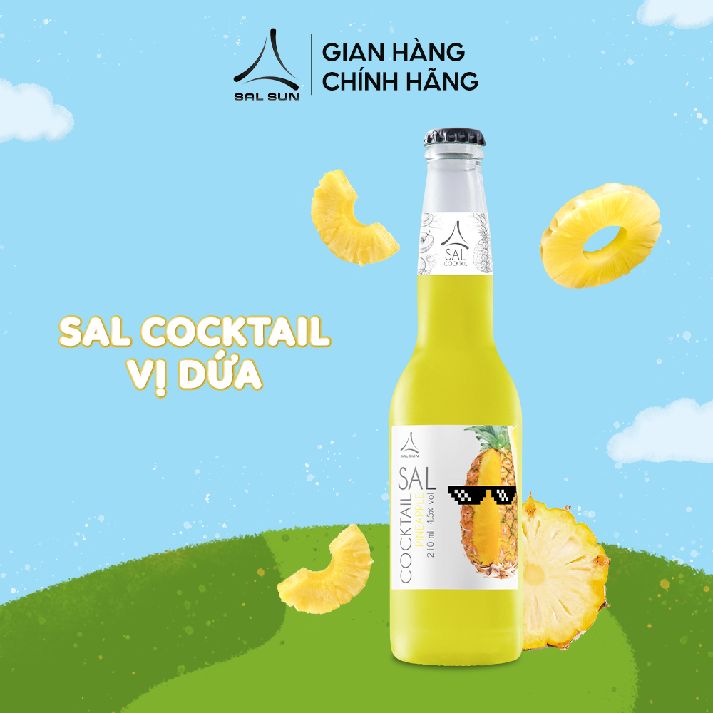 Combo 2 thùng 6 chai SAL COCKTAIL PINEAPPLE & STRAWBERRY 4,5 độ 210ml/chai Cocktail hoa quả vị Dứa & Dâu