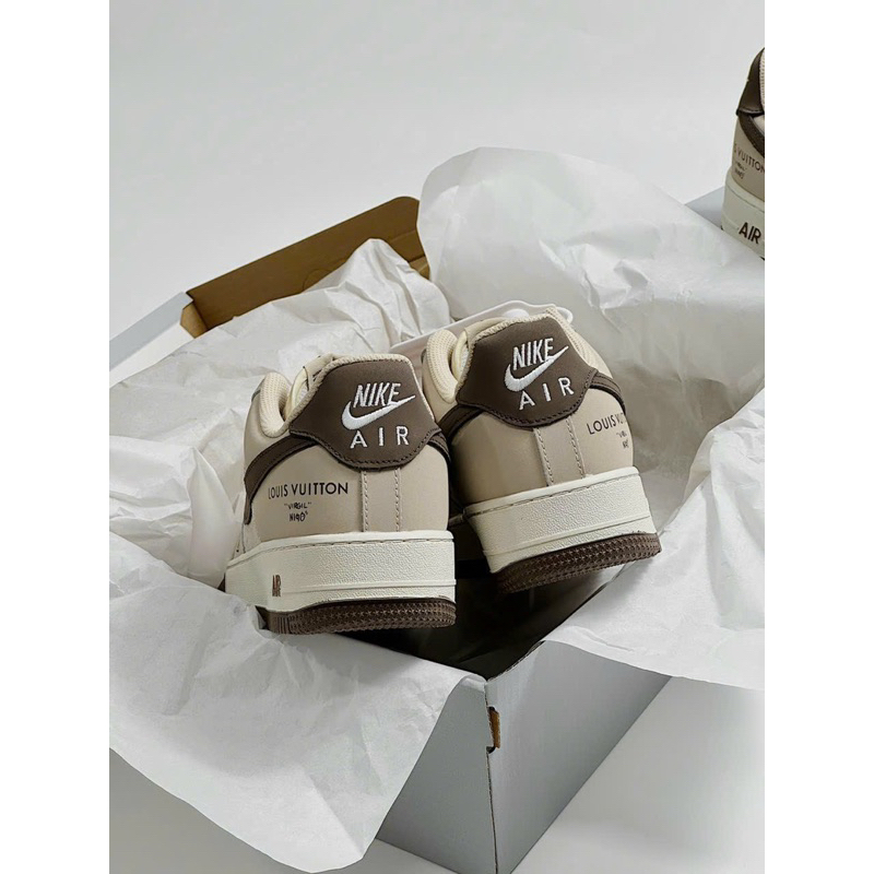 Giày air foce1 low custom lv white brown - giày af1 lv nâu nhạt lai au
