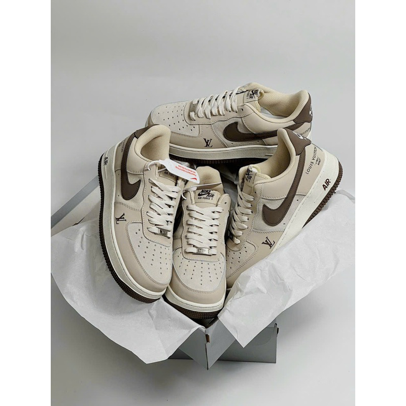 Giày air foce1 low custom lv white brown - giày af1 lv nâu nhạt lai au