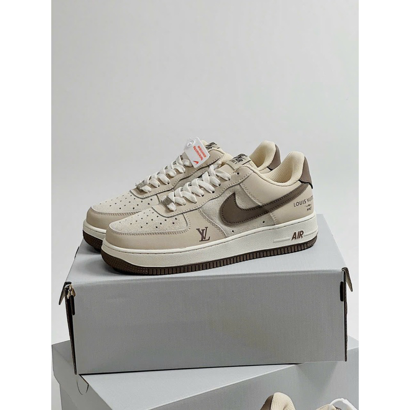 Giày air foce1 low custom lv white brown - giày af1 lv nâu nhạt lai au