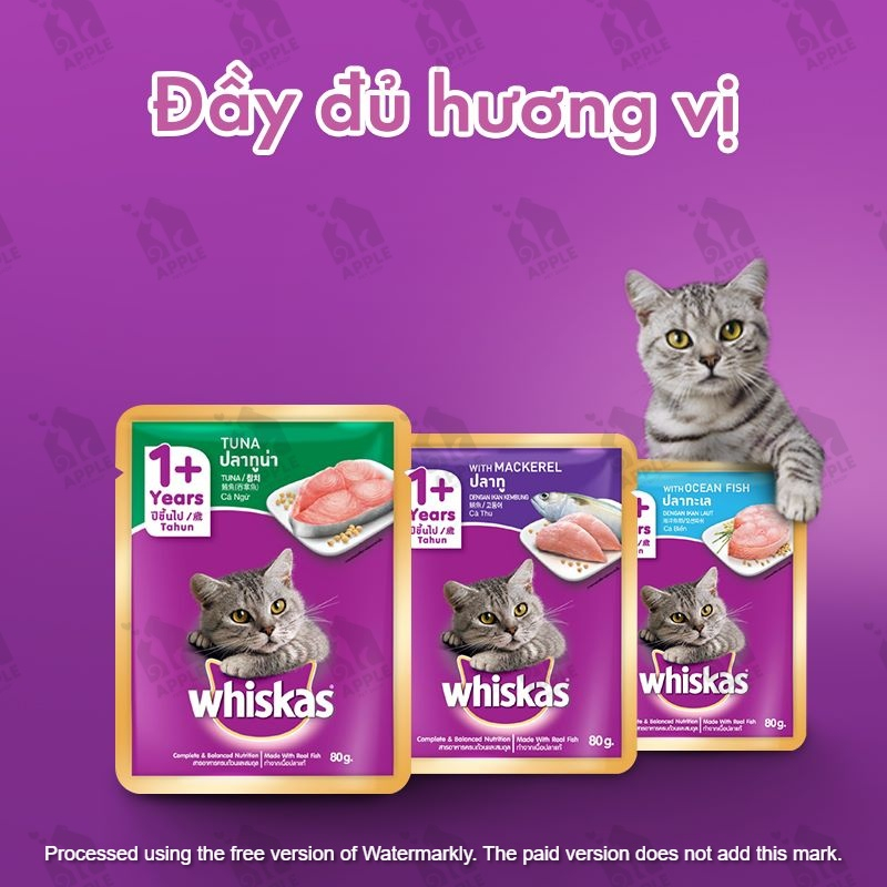 Pate cao cấp cho mèo Whiskas - Đủ mùi vị.