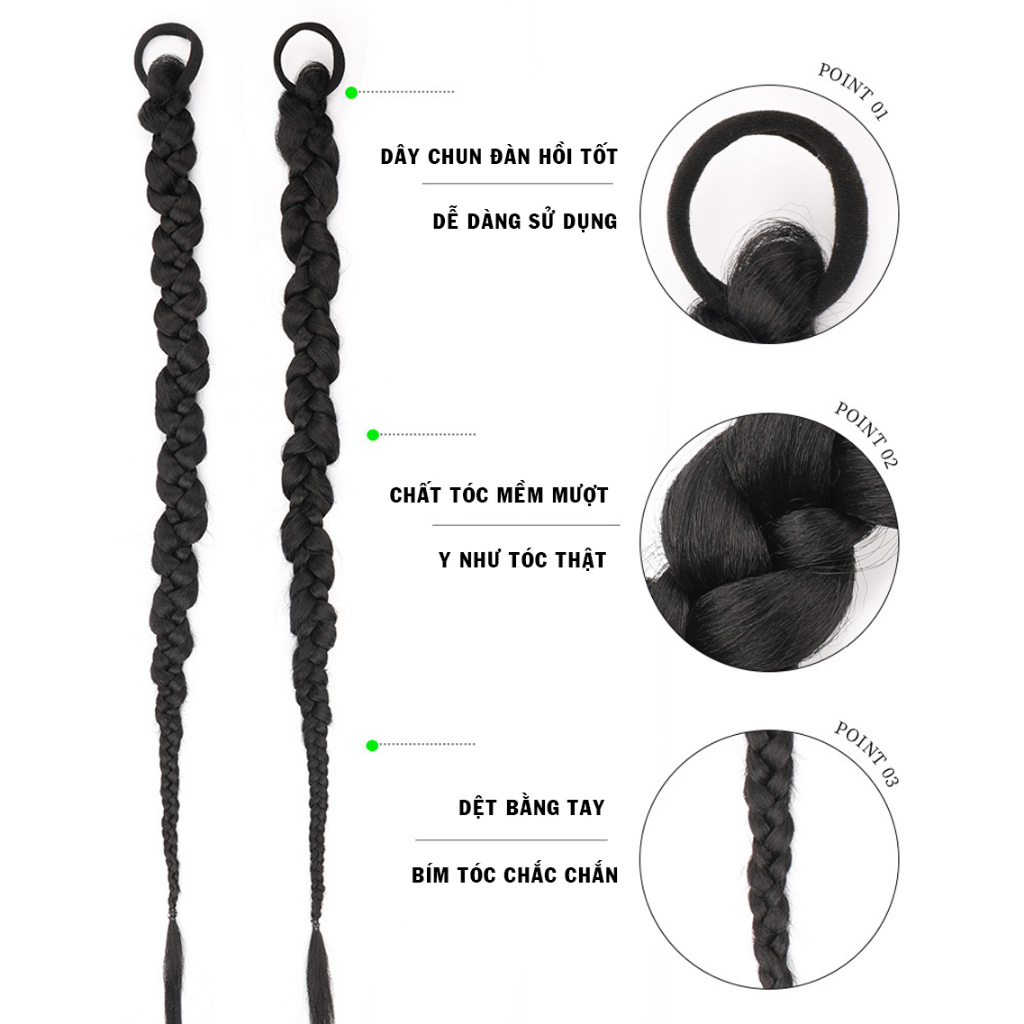 Giá 2 Bên, Tóc Giả Tết Đuôi Ngựa, Buộc Tóc Giả Thắt Bím Cá Tính Dài 70cm