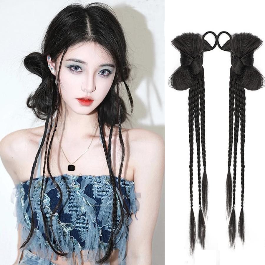 Giá 2 Bên, Tóc Giả Tết Đuôi Ngựa, Buộc Tóc Giả Thắt Bím Cá Tính Dài 70cm