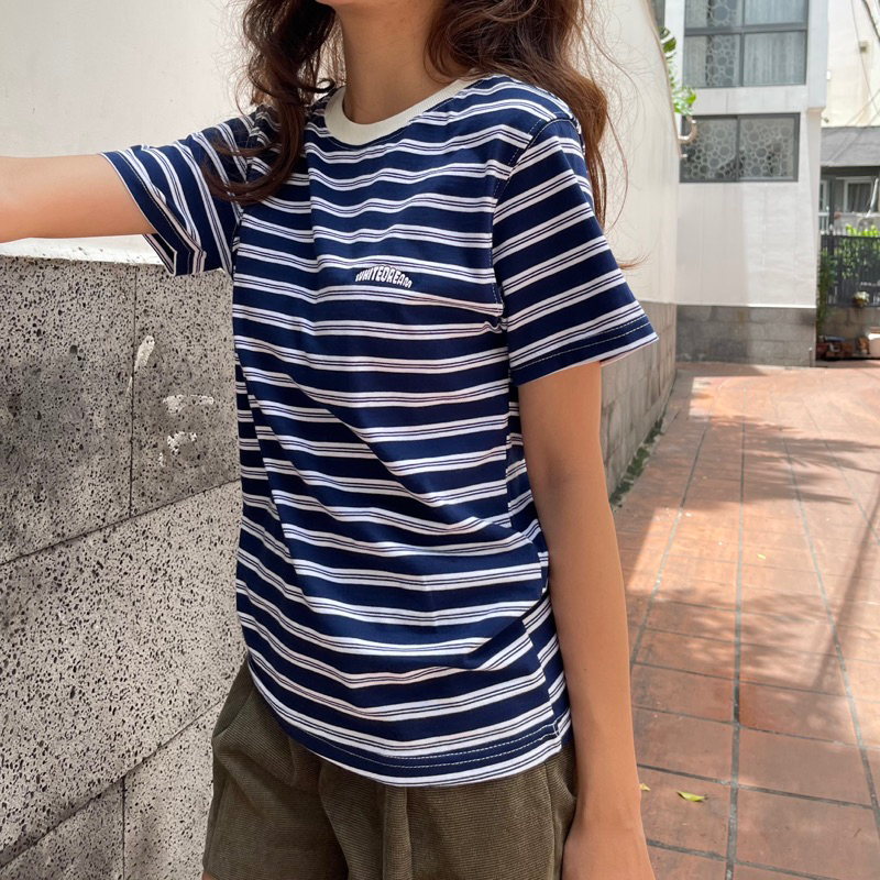 ÁO THUN LOGO THÊU SỌC NAVY