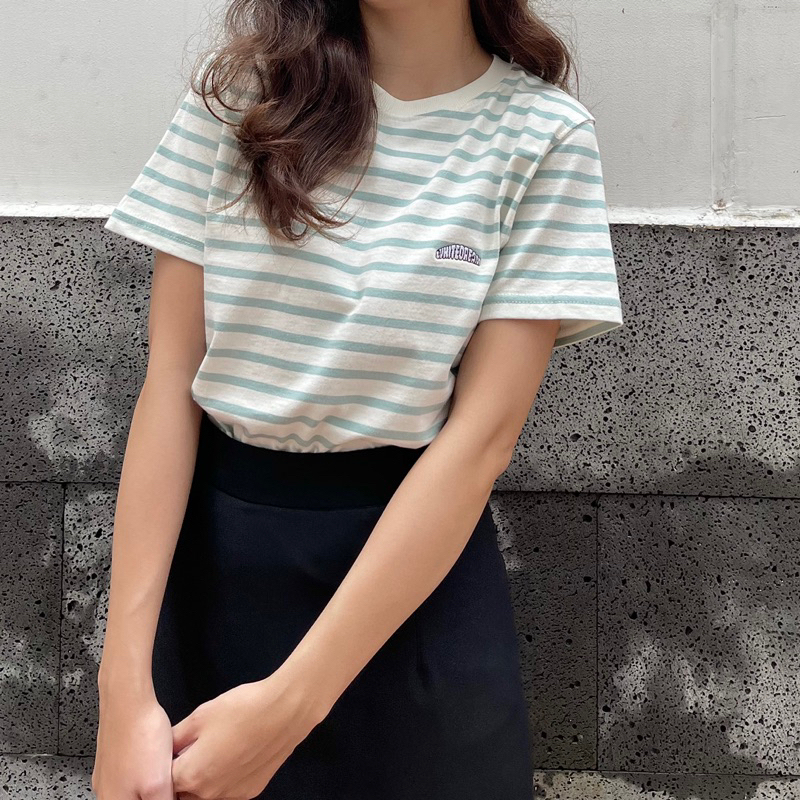 ÁO THUN LOGO THÊU SỌC XANH MINT