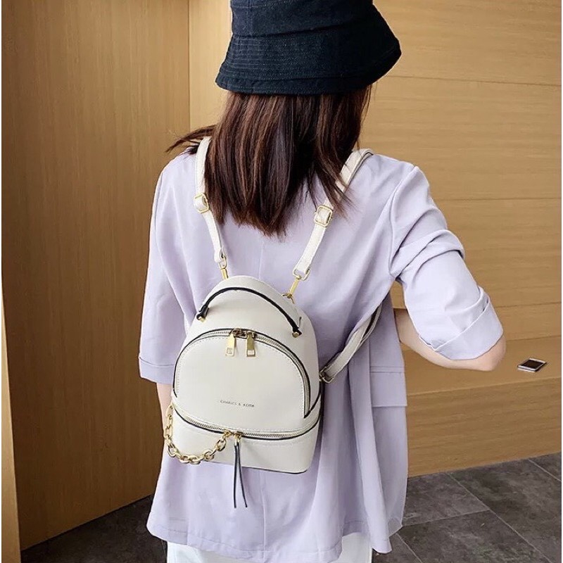 Hot ! (Bán Sỉ) Balo Da Cho Nàng Cá Tính Phong Cách Học Sinh, Balo Đeo Chéo Nữ Da Trơn Phối Xích - Bl009 Ok Đẹp