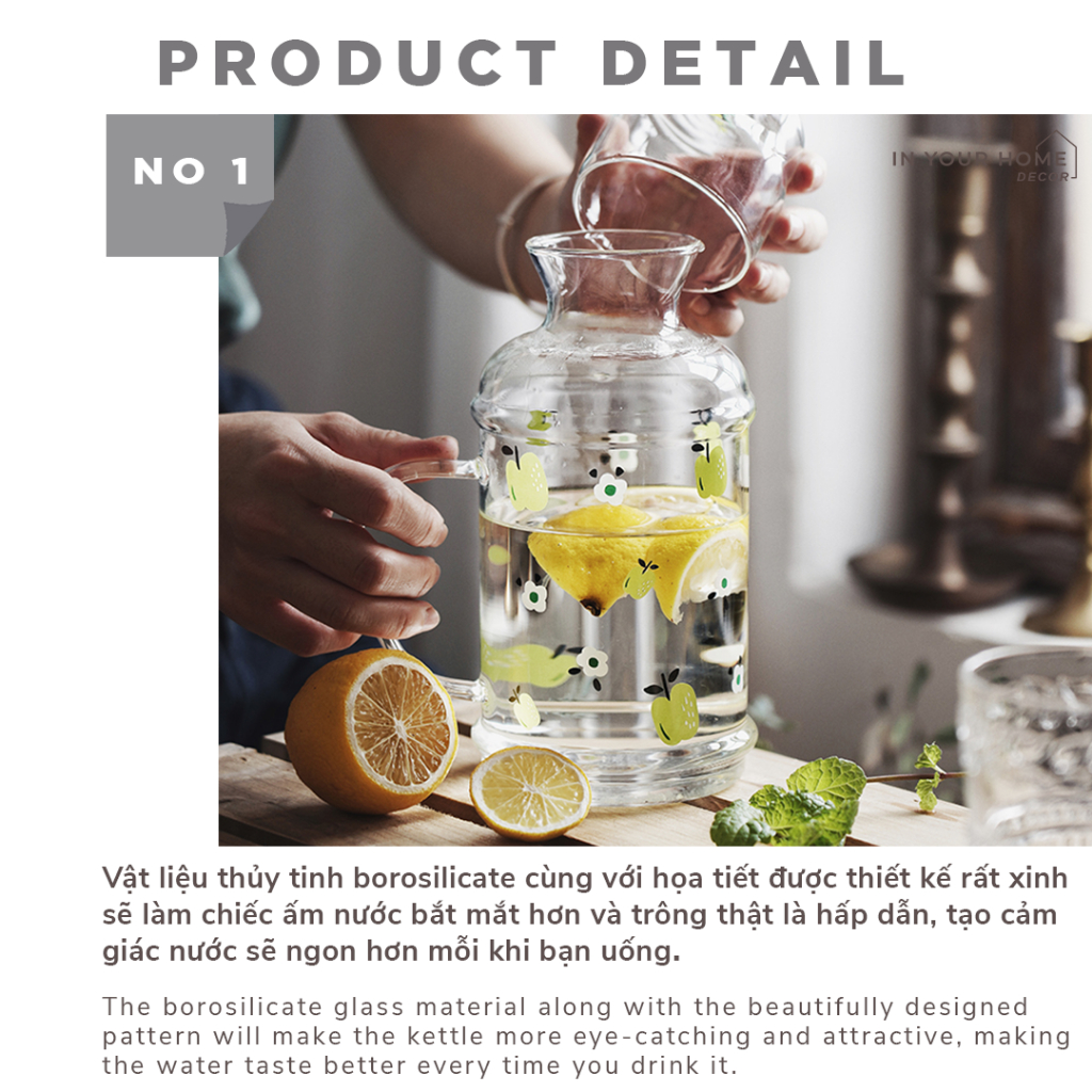 Bình nước thủy tinh giữ nhiệt cao cấp in hình trang trí