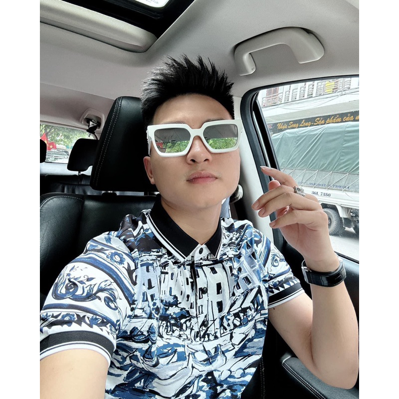 Áo polo DG sóng thuyền xanh hoạ tiết cổ điển lịch lãm,áo phông DG in hình thuyền sóng xanh cơ bản