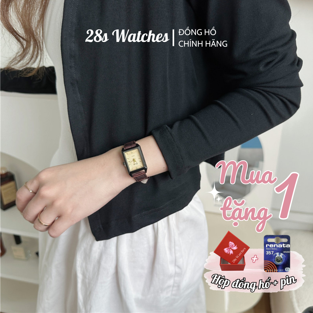 Đồng hồ nữ dây da kiểu dáng vintage mặt chữ nhật YUHAO nữ tính phong cách Hàn Quốc M21