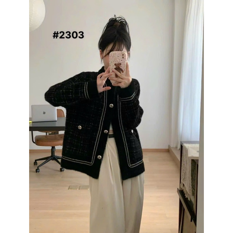 Áo khoác len nữ, áo cardigan len lông thỏ hàng QC loại 1 dày đanh mịn phong cách dạ tweed