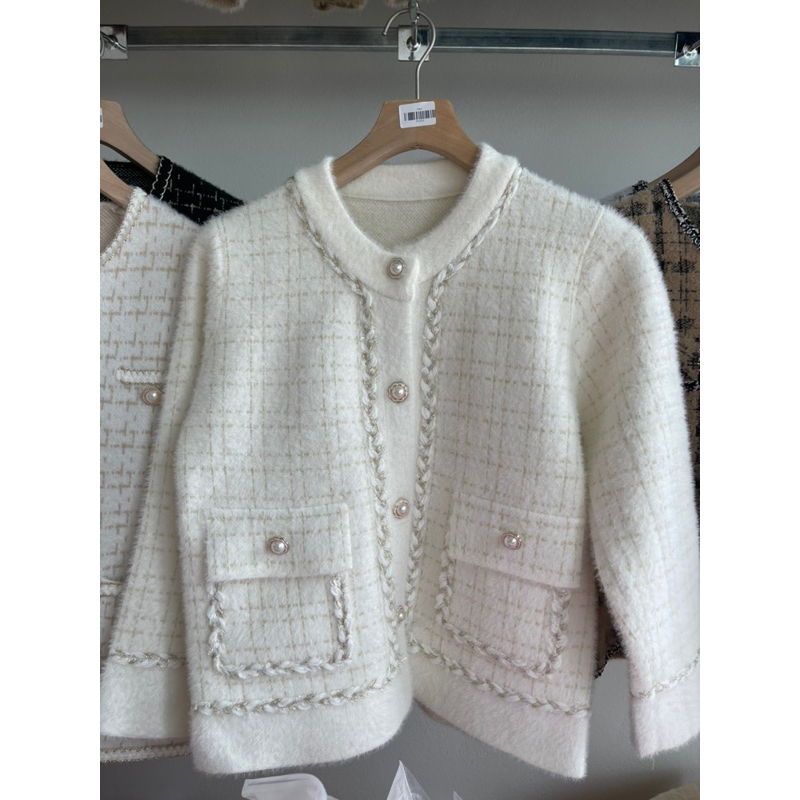 Áo khoác len nữ, áo cardigan len lông thỏ hàng QC loại 1 dày đanh mịn phong cách dạ tweed