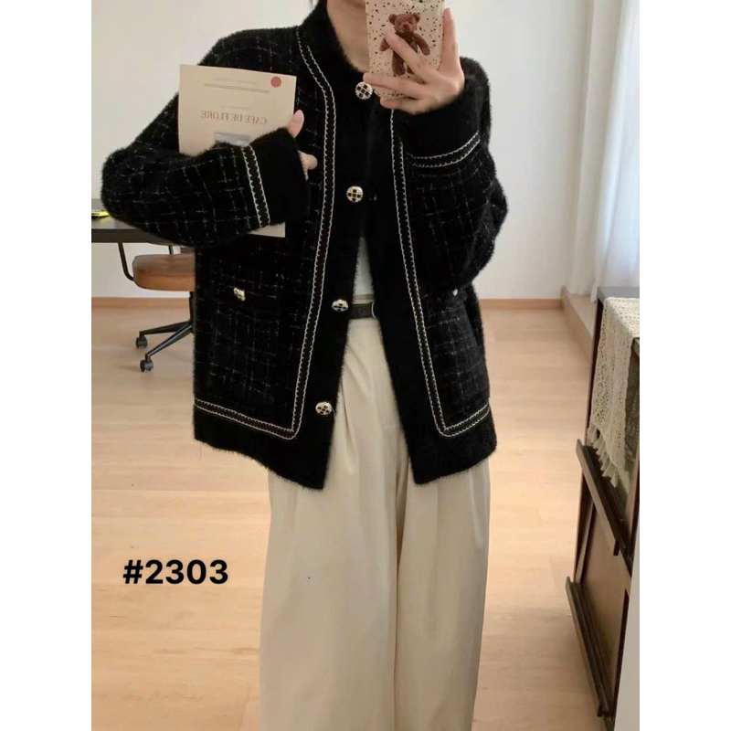 Áo khoác len nữ, áo cardigan len lông thỏ hàng QC loại 1 dày đanh mịn phong cách dạ tweed