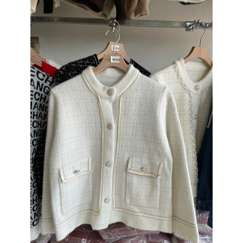 Áo khoác len nữ, áo cardigan len lông thỏ hàng QC loại 1 dày đanh mịn phong cách dạ tweed