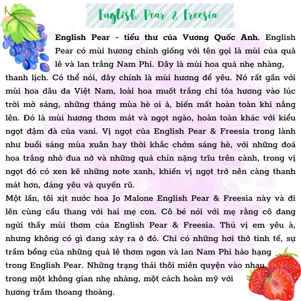 Nước Hoa Unisex Nam Nữ Jo Malone English Pear & Freesia Cologne - Nhẹ Nhàng, Sang Trọng, Nàng Thơ - 2ml/5ml/10ml FLOWERY