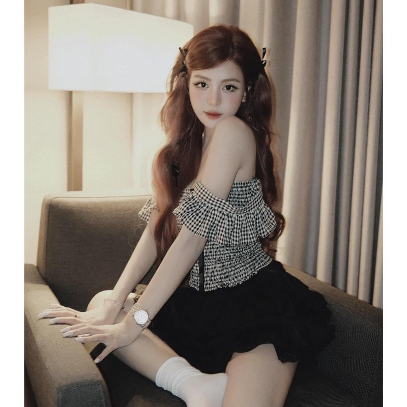 Set nhún caro váy ren MPB