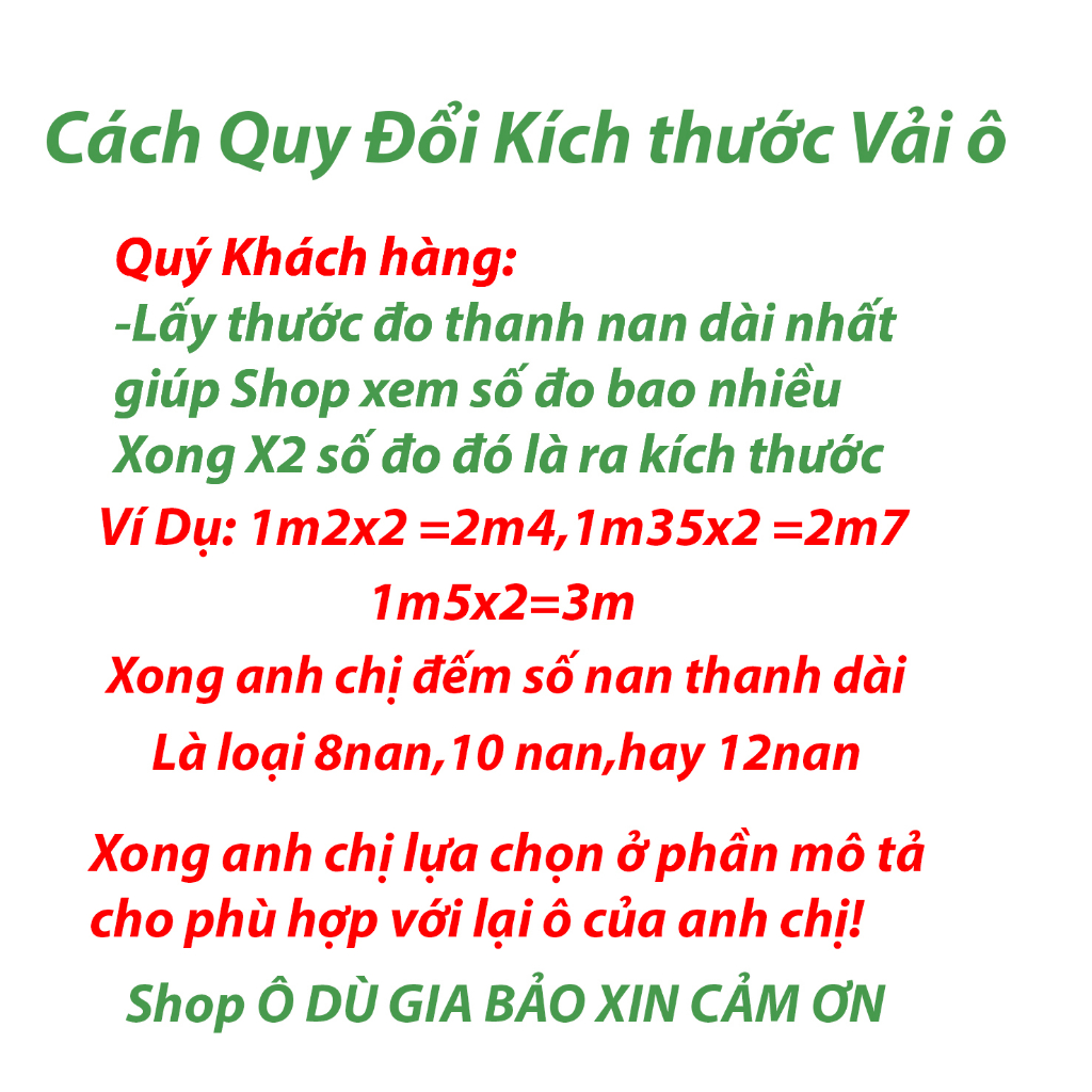 Vải Dù  thay thế ô chính tâm tròn đầy đủ kích thước