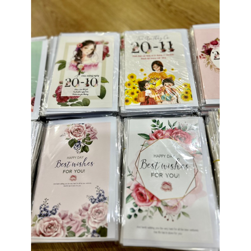 Thiệp Chúc Mừng Kèm Phong Bì Kèm Hoa Quà 8/3-20/10-20/11