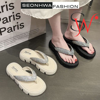 Dép xỏ ngón nữ đính kim tuyến cao cấp SEONHWA cao 3cm Dép lê nữ thời trang đi biển G2399