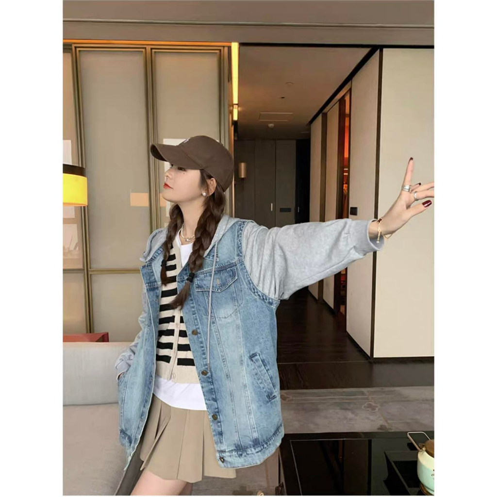 Áo Khoác Jean XONXEN SHOP HUẾ Mũ Rời Tay Phối Thun mã 766